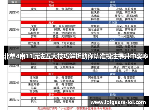 北单4串11玩法五大技巧解析助你精准投注提升中奖率